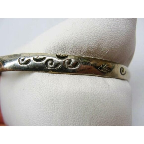 Hammered Southwest Swirl Design Bangle Sterling Silver 925 Vtg Bracelet Mexico - Picture 8 of 9